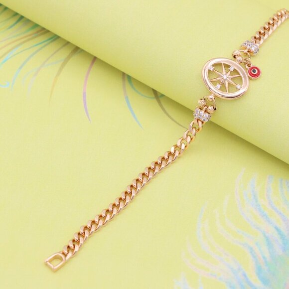 "Rose Gold Bracelet with Compass Charm and Red Evil Eye, XPBL0788 - Picture 6 of 12